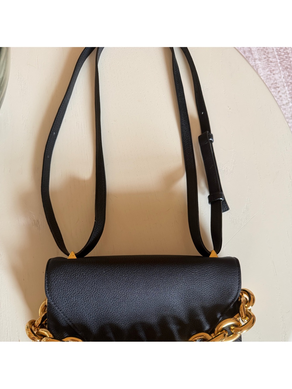 Bottega Veneta Mount Black Crossbody Bag with Gold Chain